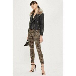 TOPSHOP Jeans Jamie Leopard Print Satin Skinny High Rise Denim SZ 25 NEW
